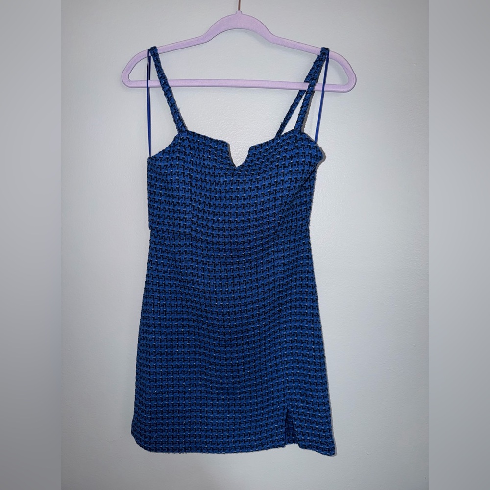 Zara Blue Tweed Mini Dress NWT